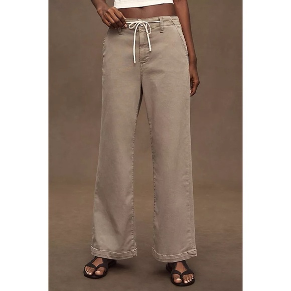 NWT Paige Carly Pant High Rise Crop Wide Leg Jean Drawstring Trousers Moss 26 - Picture 1 of 12